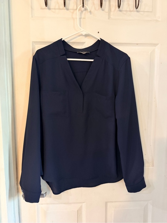 Nine West Tops - Nine West Navy Split V-Neck Long Sleeve Blouse